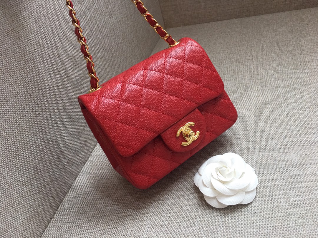 Mini Classic Flap Caviar Bag A01115 Red/Gold